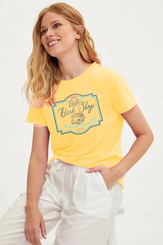 FLOYU Women Belle's Book Shop Shirt Princess Belle T-Shirt Book Lover Tops Casual Magic Kingdom Short Sleeve Shirt3
