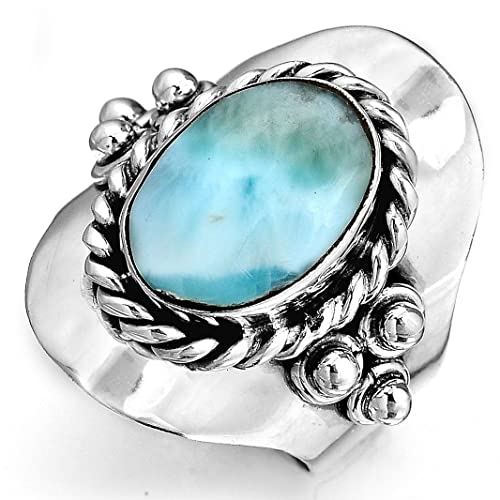 Boho-Magic Sterling Silver Larimar Ring for Women – Oval Gemstone – Handmade Jewelry for Women – Boho Style Larimar Ring – Unique Jewelry Gift for Her