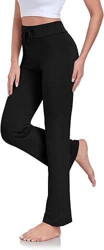 Miniatura 3 de ADANIKI Pantalones largos de modal y cómodos con cordón para mujer, pierna recta, para yoga, correr, deportes