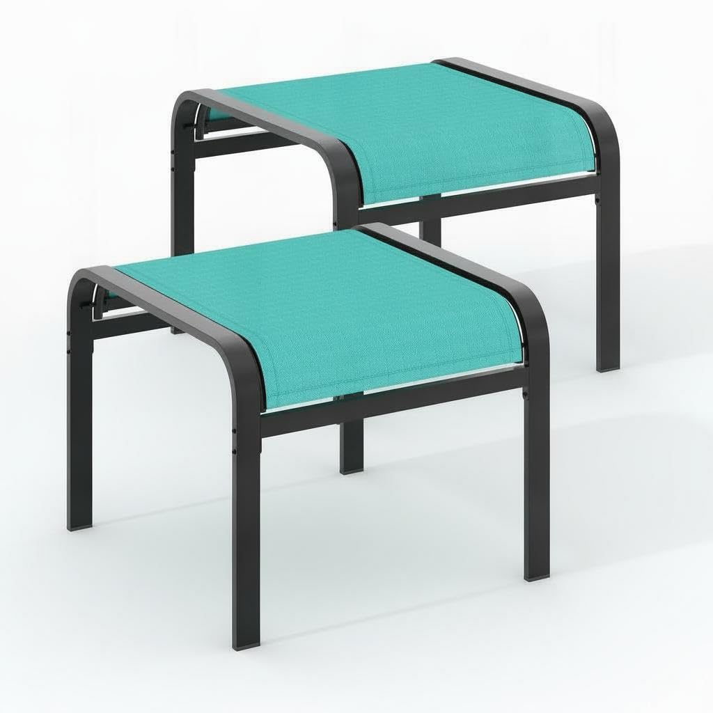 Garvee Textilene Outdoor Fußhocker – Klappbarer Hocker Für Terrasse Balkon, Cyan
