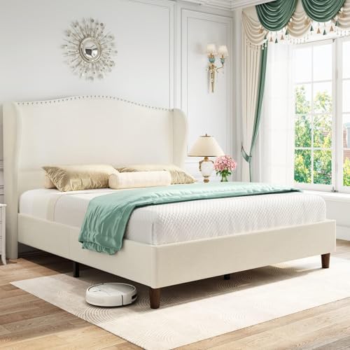 Yaak Queen Size Chenille Bed Frame with 52' Tall...