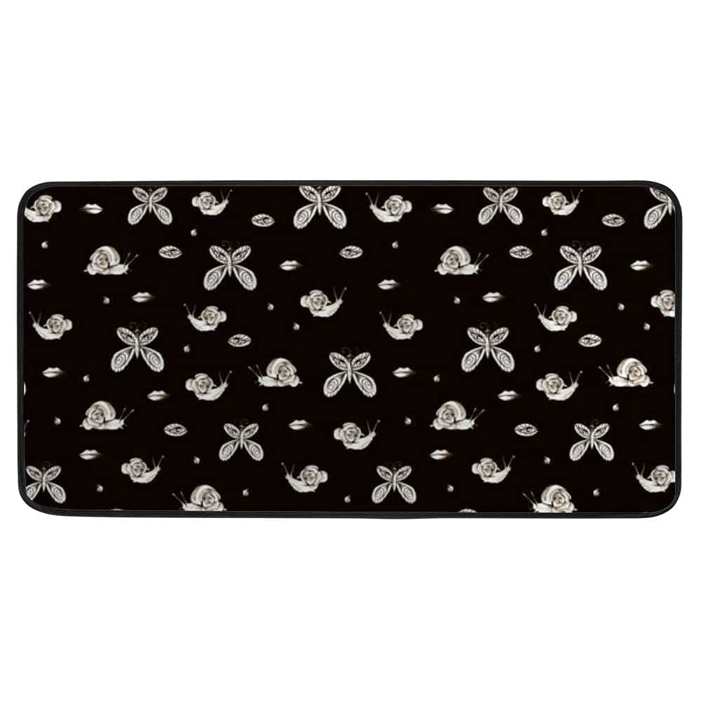 Tapis de sol doux motif floral noir lavable de 99 x 50 cm pour chambre