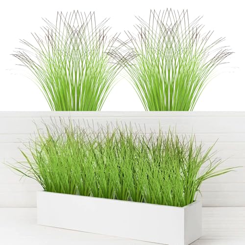 TNSLAND 12 hierba artificial real, plantas exteriores, tallos verdes, plantas de balcón, hierba de trigo, resistente a UV