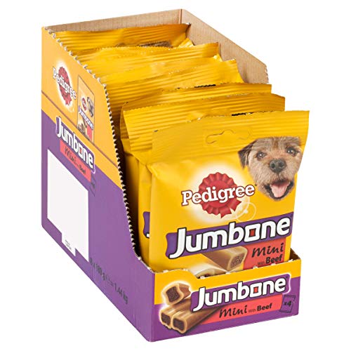 Pedigree Jumbone Dog Treats for Small Dogs from 5-10 kg with Beef, 8 Bags (8 x 180 g/Total of 32 Chews), 180 g (Pack of 8)