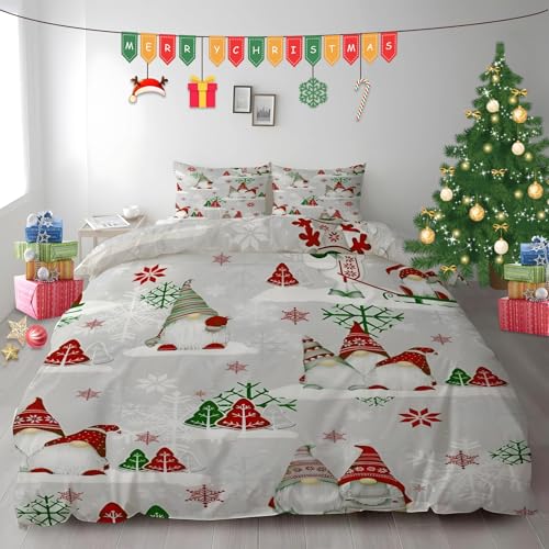 Funda Nórdica Cama 105 Duende Funda de Edredón 155x200 Navidad Ropa de Cama de Microfibra Suave Funda Edredón con Cremallera y 2 Fundas de Almohada 50x75
