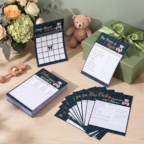 Image of 302 Pcs Baby Shower Games, 6 Games,50 Sheets Each, Bear