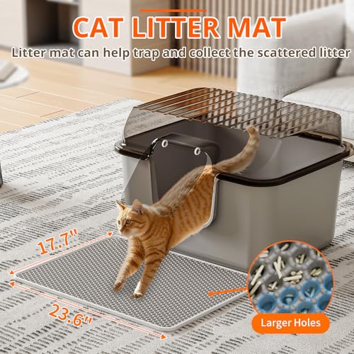 Caja sanitaria grande para gatos con tapa y base, plástico miniatura 6