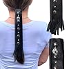 Black Leather Hair Wrap 8 Inch - Ponytail Wrap & Long Hair Protector for Biker Helmet | Motorcycle Accessories for Women with Fringe | Made in USA | Accessory