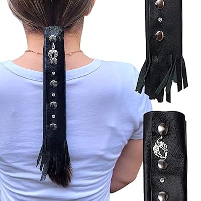 Black Leather Hair Wrap 8 Inch - Ponytail Wrap & Long Hair Protector for Biker Helmet | Motorcycle Accessories for Women with Fringe | Made in USA | Accessory