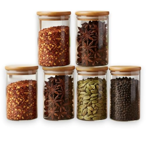 Image of Airtight Glass Storage Jar with Bamboo Lid, 280 ml Pack Of 6 | Multipurpose Kitchen Container for Coffee, Tea, Sugar, Spices, Dry Fruits & Snacks | Transparent Pantry Organizer Jars