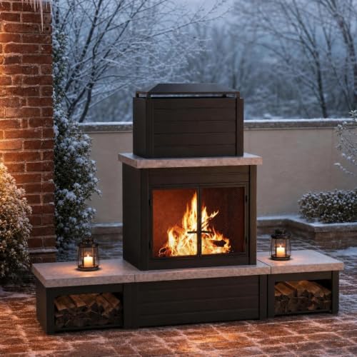 SUNJOY Gartenkamin 193×51×147,5 cm, Outdoor-Feuerstelle aus...