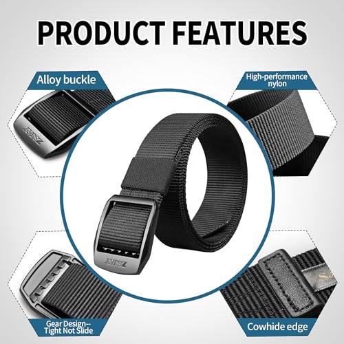 Belt for Men, Men Nylon Web Gift Belt 1.5"-Hiking Rigger Military Work-Quick Release, Automatic Slide Buckle2