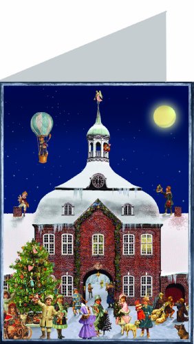 Mini Advent Christmas Card 24 Doors 105 x 155 mm Blank with Envelope Victorian House & Balloons - 497 - Traditional German Design