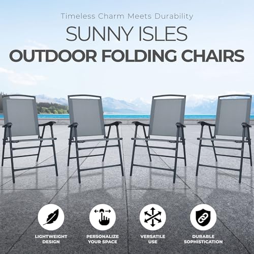 Four Seasons Courtyard 4 X Sunny Isles Outdoor Arm Chairs Foldable Outdoor Patio Seating Steel Frame Sling Fabric Furniture Set thumb #3
