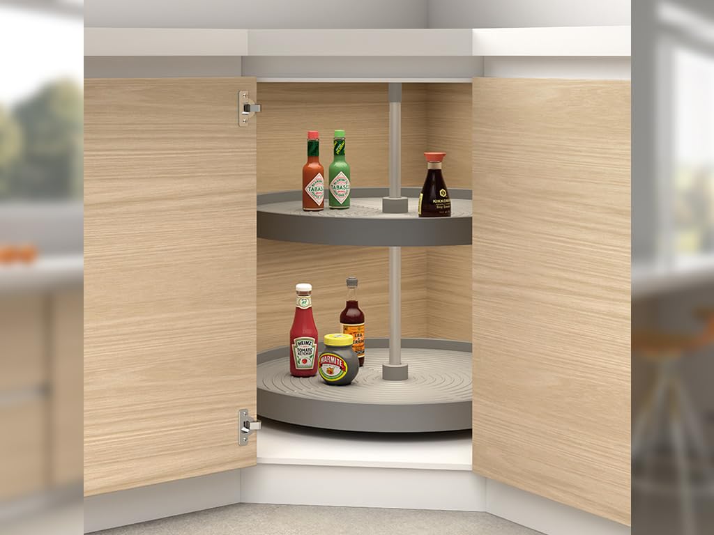 EMUCA - Juego de bandejas Circulares Shelvo para Mueble de Cocina, 800, Plástico Gris y Aluminio
