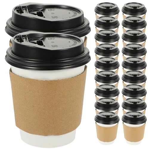 CIYODO 50セット 加厚耐熱使い捨て紙コップ カップスリーブ 蓋付き ミルクティー コーヒー用 持ち運び便利 ファミリー オフィス カフェ対応