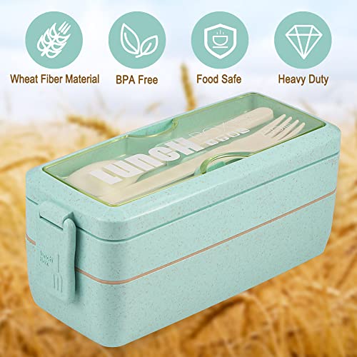 Natraprow Bento Box Adult Lunch Box With Bag, 2 Layer Leakproof Lunch Box With Containers Included, Bpa Free, Wheat Straw, Bpa Free, Microwave Safe, Green #TOP1
