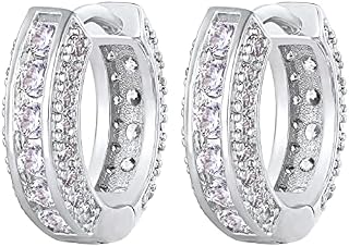 VEXXS Diamond Hoop Earrings for Men, 14K Gold Plated Iced Out Dangle Hoops Earrings Micro Pave 5A CZ Stones Dangle Earrings, Hypoallergenic Earrings for Men women