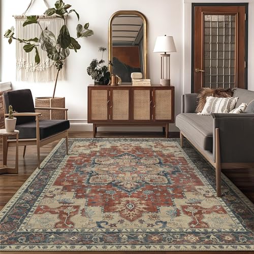 Image of GENIMO Machine Washable Rugs Living Room, 160x230cm, Vintage Rug, Boho Area Rugs, Non-Slip Carpet, Low Pile, Non-Shedding, Traditional Oriental Printed Design, Dining Room, Home Office, Bedroom