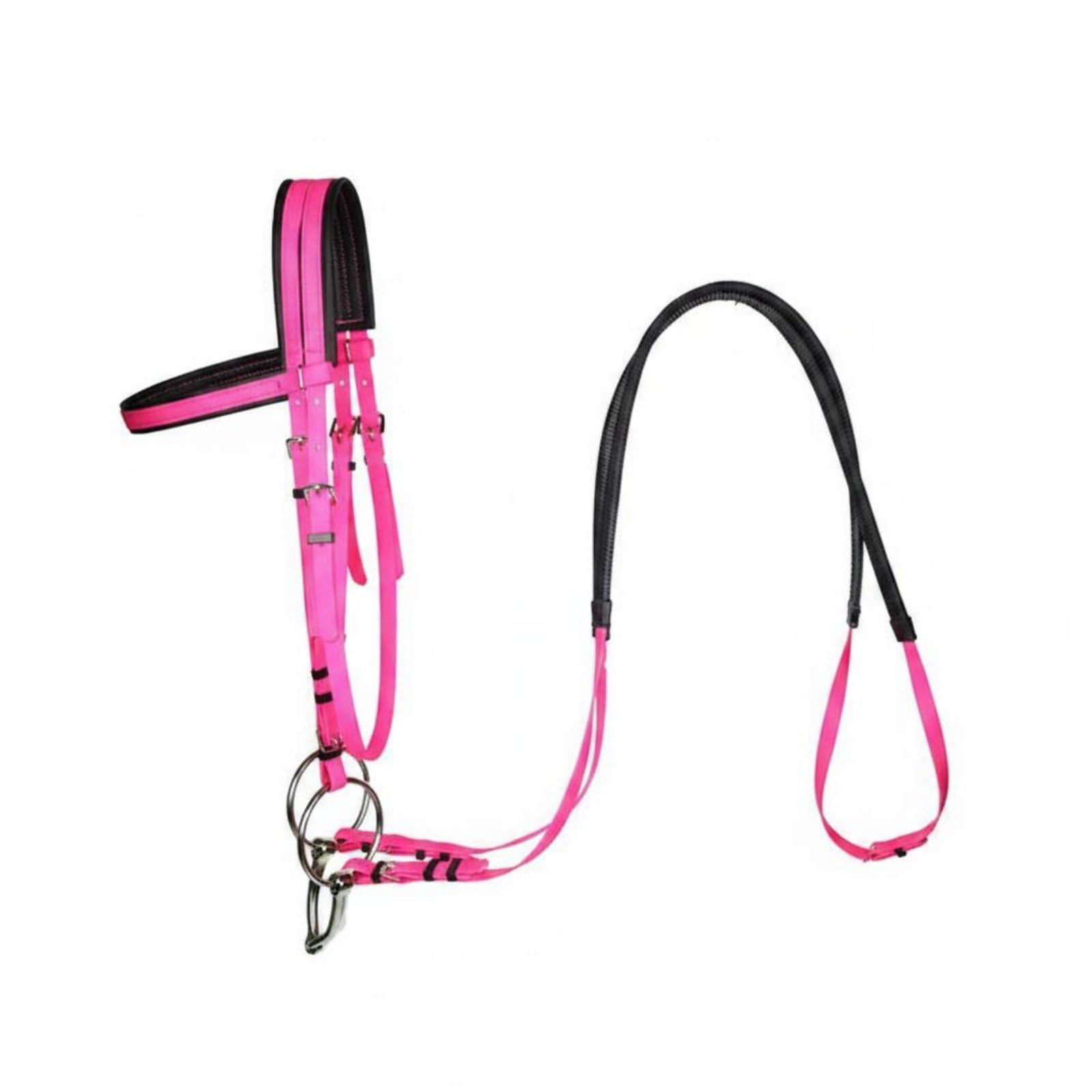 Brida de Caballo con Correas de Dirección Diseño Antideslizante Juego Arnés Cabeza Correas Dirección Acolchado Arnés Rienda Ajustable, Rosa