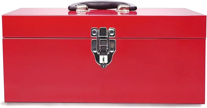 16" Small Tool Box Mini Toolbox Small Metal Tool Box with Latch Closure for Basic Tool Kits or Craft Storage