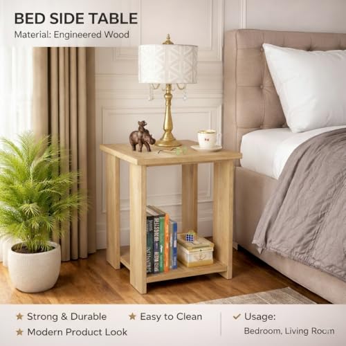 Image of SPYDER CRAFT Modish Wood Bedside Table for Bedroom|Wooden Modern Side Tables for Bedroom|Side Table for Bed Room|Corner Table for Bed Room (Finish Color -Oak, DIY(Do-It-Yourself))