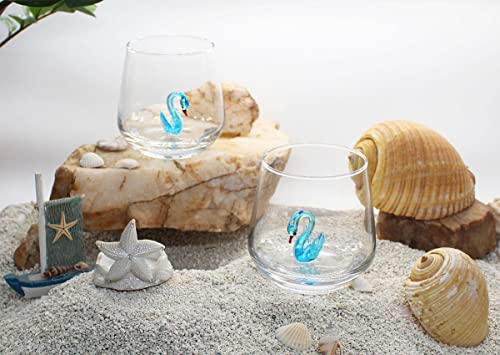 Hegusun 3D Drinking Glass Cup With Cute Animal Figurine Inside, Hand Blown Glass Swan Figure Inside Mug, Stemless Glass For Wine, Water, Milk, Beverages, 12Oz (Swan) #TOP2