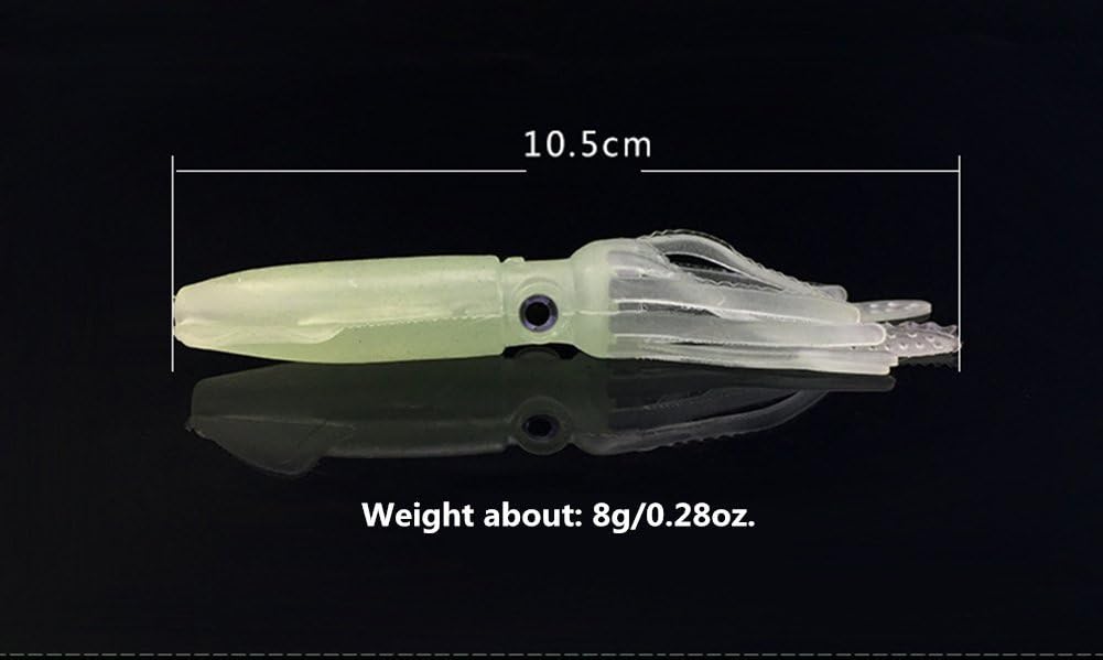 Soft Luminous Octopus Trolling Saltwater Bait Squid Skirt Fishing Lures Glow in Dark,4.13inch,(5pcs), Green - Image 3