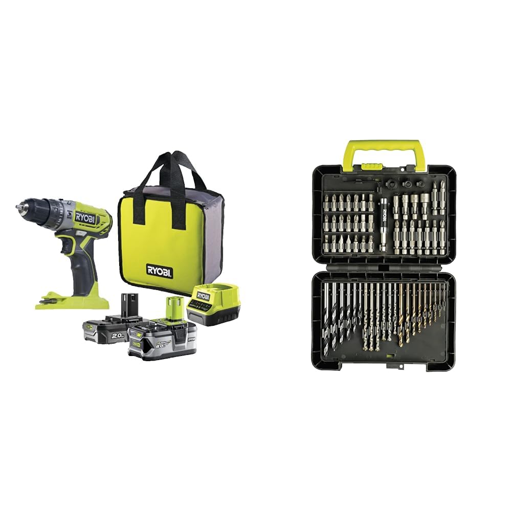 Perceuse à percussion 18V ONE+ Ryobi avec coffret d'accessoires et double batterie Lithium+