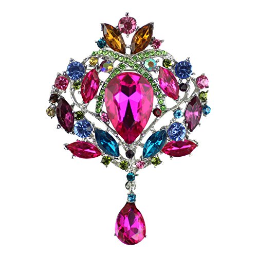 Merdia Created Crystal Brooch for Women Shiny Flower Teardrop Brooch Pin - Mutil-Color