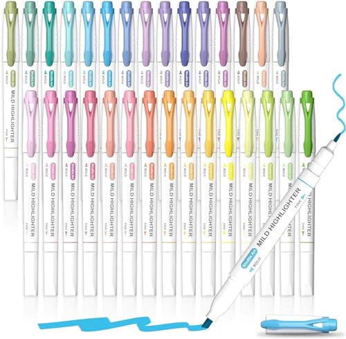 Shuttle Art Textmarker 30 bunte Pastell Textmarker mit weichen Farben und zwei Arten von Spitzen dick und dünn Macron-Farben für Teenager Kinder und Erwachsene zum Färben