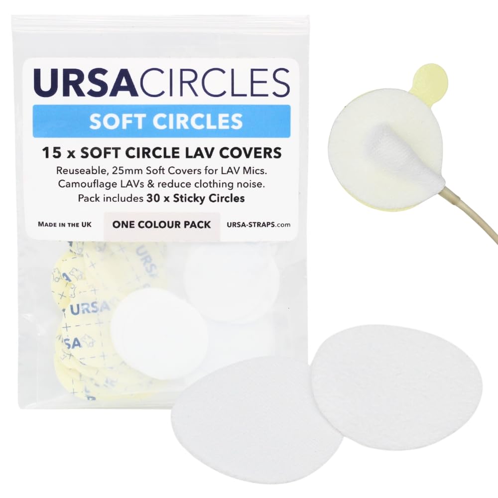 URSA Soft Circles: Reusable Soft Covers That Provide a Shield Against the Wind and Camouflage for Lavalier Mics. (15x Soft Circles + 30x Stickies, White)