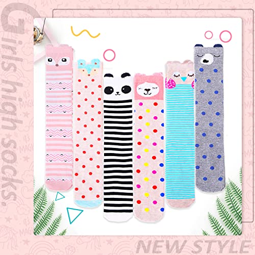 Image of MOGGEI 6 Pairs Kids Girls Knee High Socks Gift Long Crazy Silly Tall Funny Boot Cute Animal Child Fun Socks
