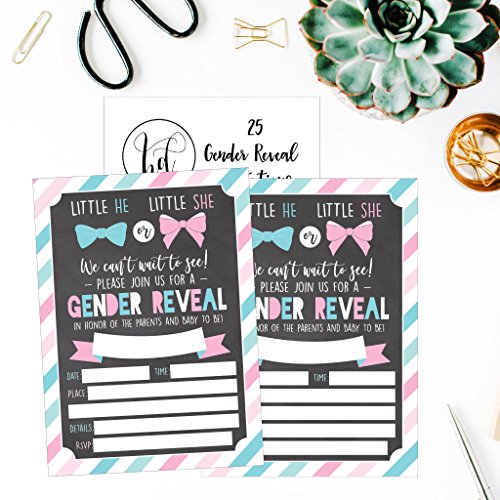 25 Pink And Blue Gender Reveal Baby Shower Party Invitation Cards, He Or She Personalized For Gender Neutral Unisex Invites Guess If It's A Boy Or Girl Sprinkle Fill In The Blank Printable Invite Pack #TOP2