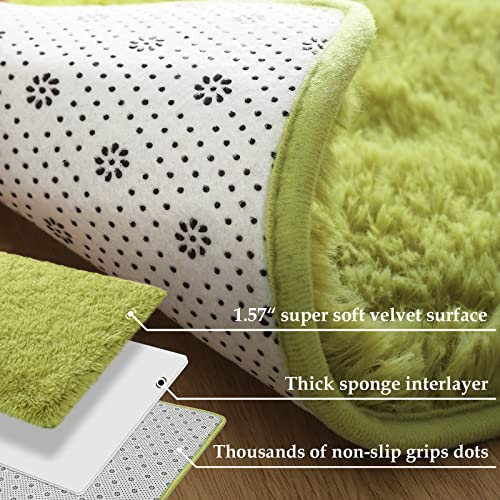 Merelax Modern Soft Fluffy Shaggy Rug For Bedroom Livingroom Small Chair Decor Rugs Feet Floor Mats , Non-Slip Plush Furry Fur Area Rugs Comfy Nursery Accent Floor Carpet 2 X 3 Feet, Green #TOP3