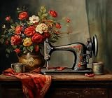 Pintura de color por números para adultos, máquina de coser floral retro, pintura artística por números para principiantes para decoración de pared del hogar, regalo, 40 x 50 cm, sin marco