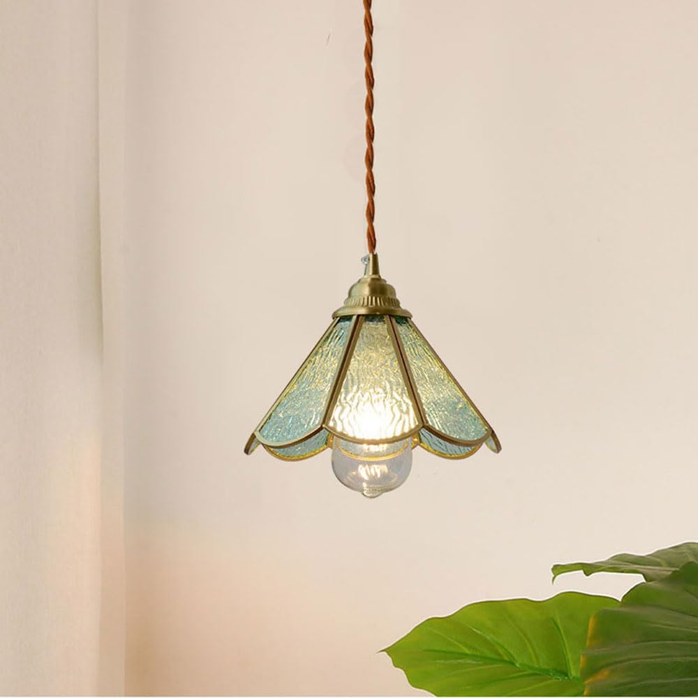 Vintage Industrialna lampa wisząca z kryształowym kloszem i miedzianym wykończeniem, nowoczesna lampa sufitowa w stylu retro na stolik nocny, jadalnię, kuchnię lub wyspę. (A)