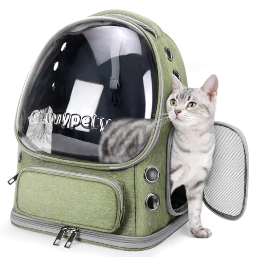 Image of Cat Backpack Carrier Expandable Pet Carrier Backpack for Small Medium Cats Fit Up to 18 Lbs, Foldable Puppy Backpack Carrier for Travel, Hiking (Green, 11L x 16.5W x 13.4H)