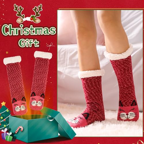 Image of WEVIAS Women Winter Socks Knit Anti-Slip Sweat Warm Cute Cartoon Animals Fuzzy Home Slipper Socks