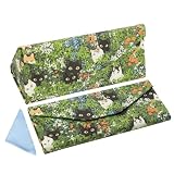 FlyingMage Foldable Glasses Holder Hard Shell Eyeglasses Case Fashion PU Leather Sunglasses Protective Cover (Green Cats)