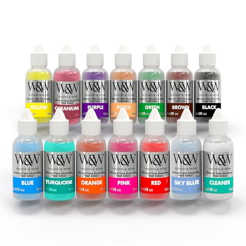 Airbrush Food Coloring Set - 13 x .35 fl.oz Bottles - Gluten Nut & Lactose Free. Vegan - Non-Clogging Edible Paints for Decorating Cupcakes, Sweets, Chocolate, Cakes, Donuts, Cookies & Biscuit Bakes.