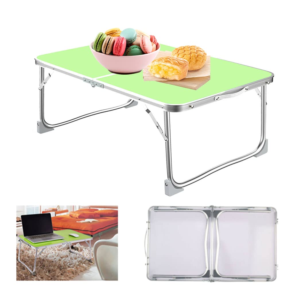 AUTOFU Folding Table Small Aluminium Foldable Portable Camping Table Picnic Table Compact Garden Table Mini Travel Table Desk Laptop Table Bed Tray, 60x40x26cm, Green
