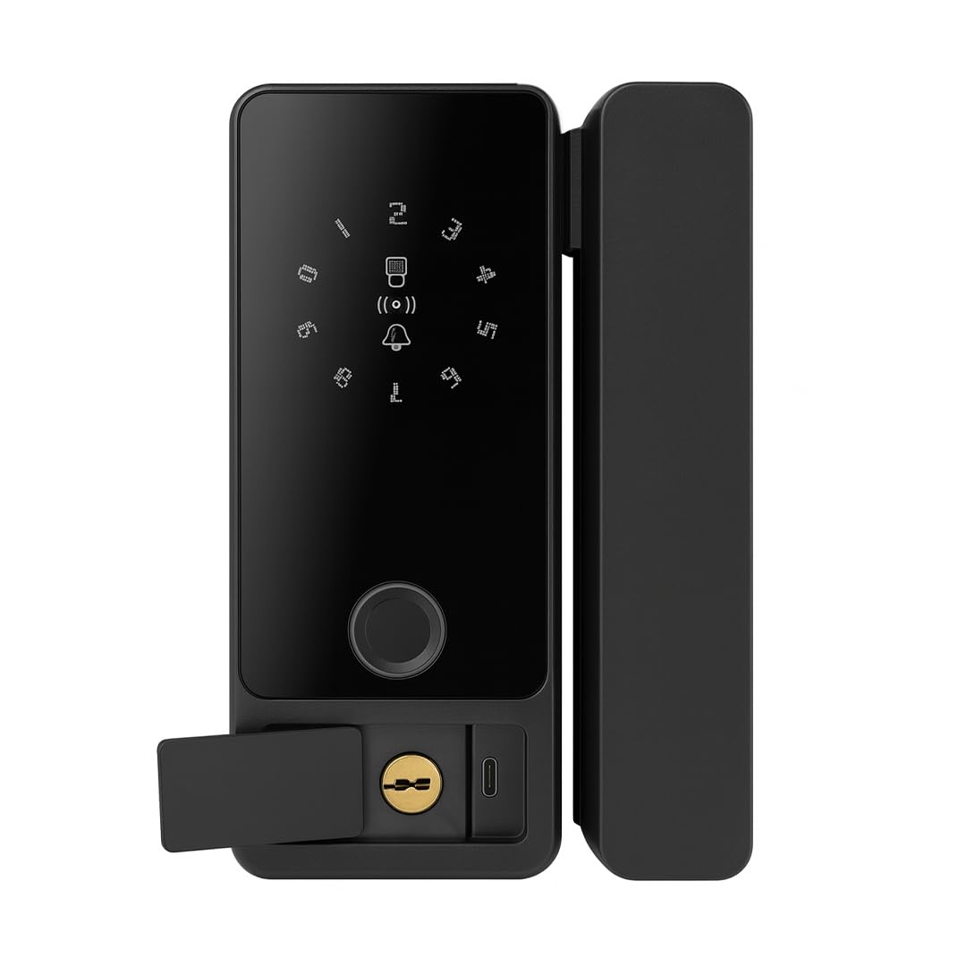 Smart Glass Door Lock | 5-in-1 Unlocking Fingerprint, Password, RFID Card, Smart Life App & Mechanical Key | ABS + Aluminum Alloy | 304 Stainless Steel Lock Tongue
