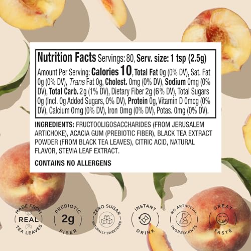 Image of Harmony Peach Prebiotic Black Iced Tea, 7.05 oz Bag, 80 Servings | Real black tea, Ripe peach flavor, 80 servings per bag, Prebiotic plant fiber, 25 calories, Zero sugar, Gluten free