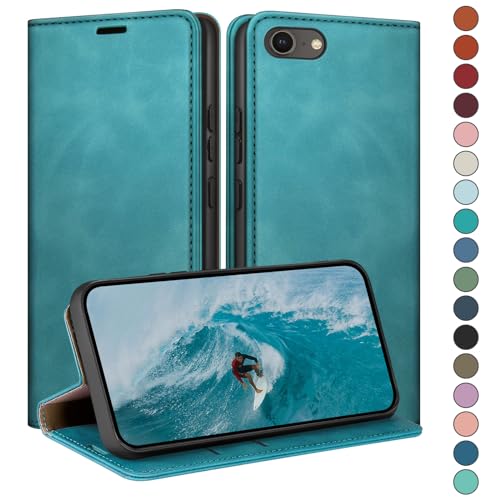 Coque à rabat iPhone SE vert d'eau pour voyager léger et sécuriser vos cartes