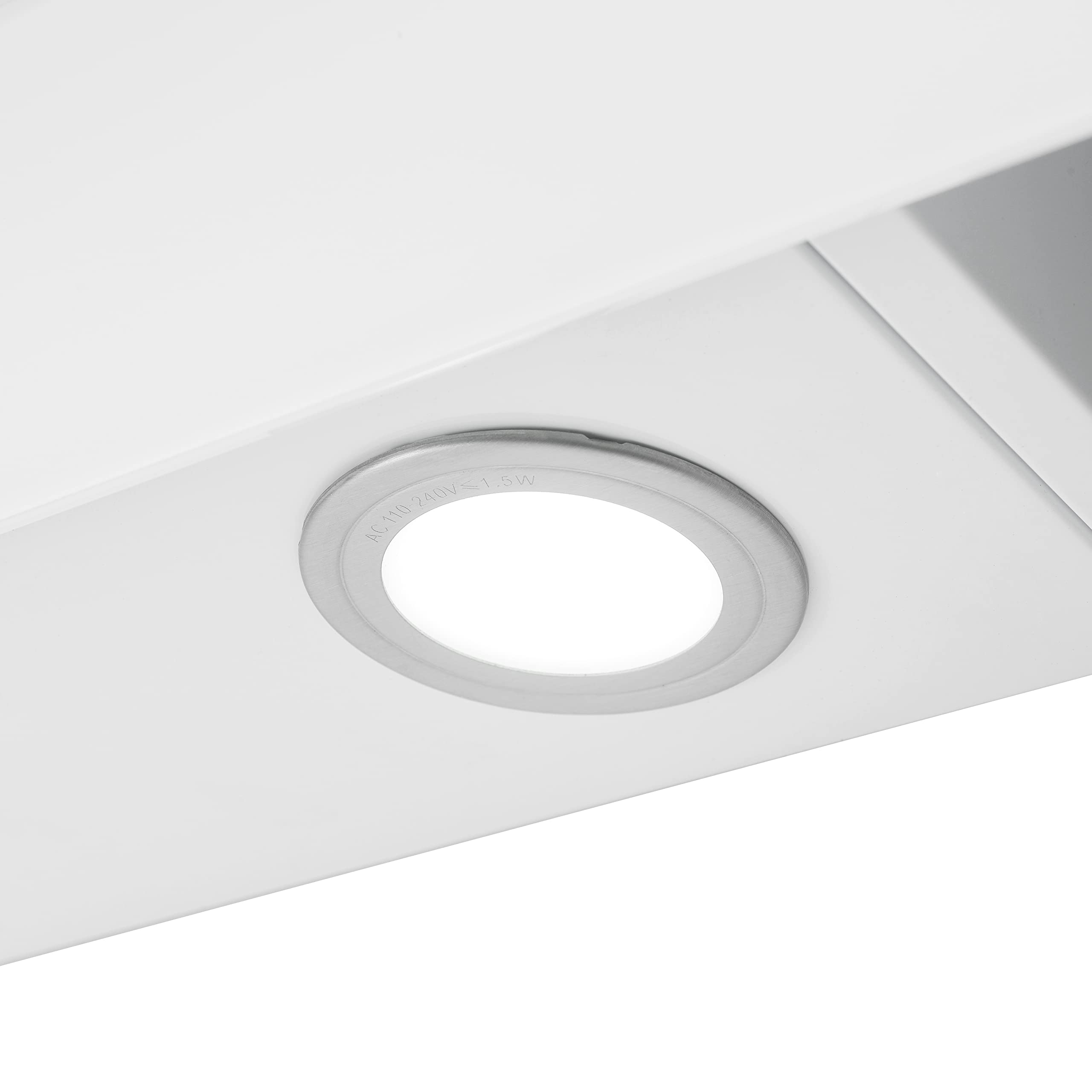 Respekta Cappa Cucina Inclinata Con Spazio Per La Testa, Cappa Cucina Verticale 90 Cm, Scocca In Metallo Con Vetro Bianco, Funzione Di Scarico E Ricircolo, CH22010,90wbz, B, 54 – 62 Db