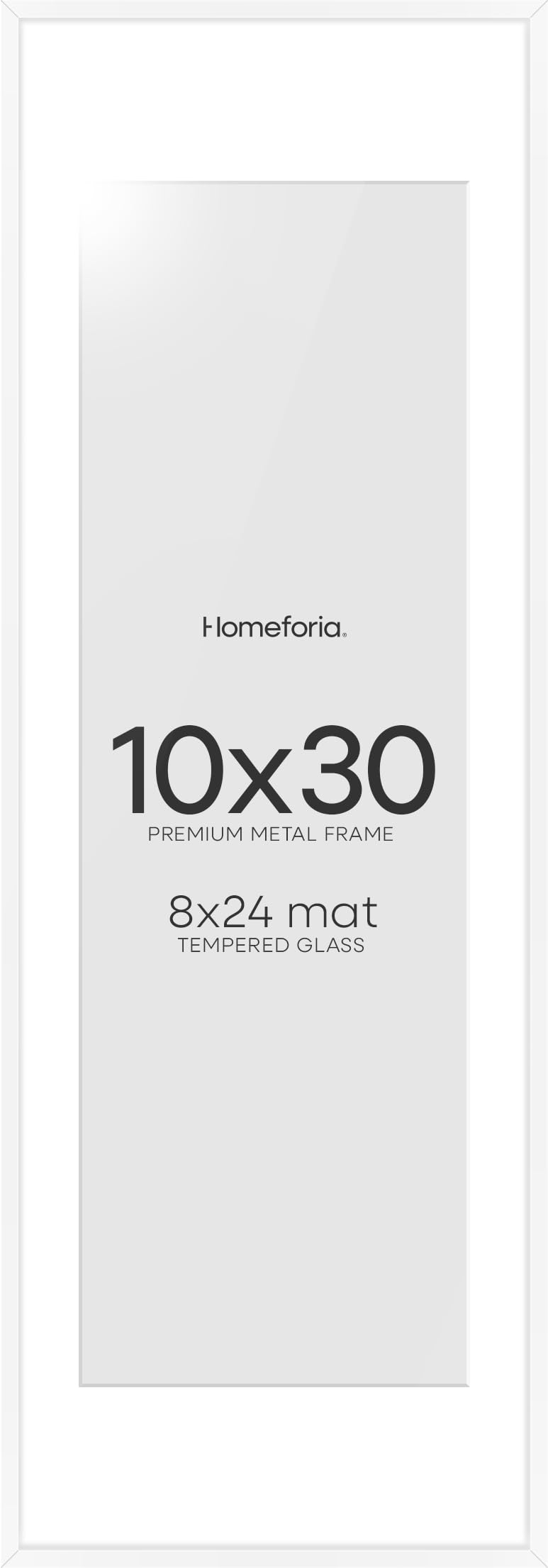 Homeforia 10x30 White Picture Frame, High-End Metal, 8x24 Mat, Glass | High End Aluminum, Tempered Glass, Acid-Free 8x24 Removable Mat, 10x30 in Edge-to-Edge Display 30x10, Wall Kit, Set Of 2