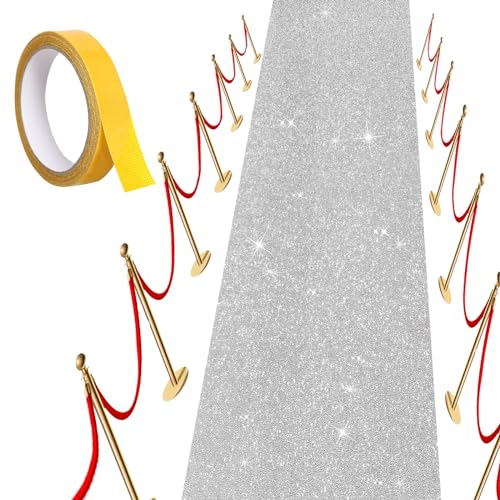 AMZQNART Carpet Runner Runway Rug Glitter Silver Carpet Runner 55 GSM Thickness (2.46 x 17Feet) for Wedding Party Hallway Rug Christmas Xmas Thanksgiving