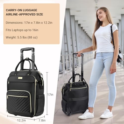 Star Cloud Rolling Backpack for Women,Dual-Opening Carry On Backpack with Wheels,Wheeled Laptop Backpack with Lock,USB & Type-C Charging Port, Softside Roller Backpack for Travel College Business Work - Image 4