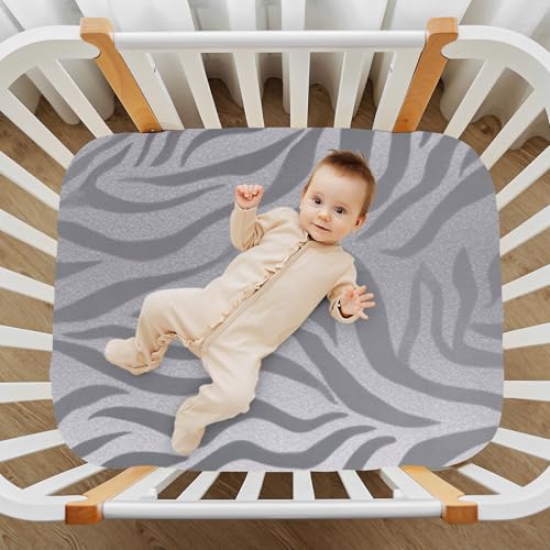 Image of Crib Sheet Breathable Soft Crib Mattress Sheet for Baby Toddler Boys Girls Fitted Crib Sheet Fit Standard Crib Mattress 52 x 28 Inch Light Silvery Zebra Print